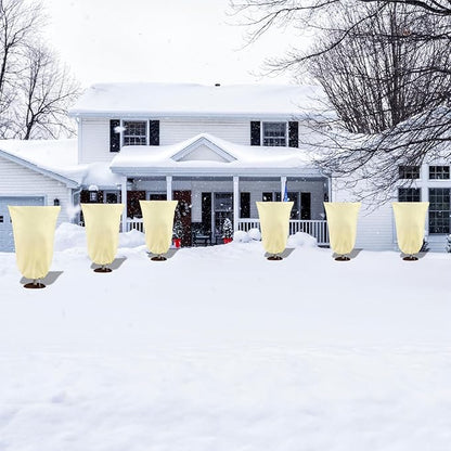 8 Pack Plant Covers Freeze Protection, 31.5"x47.2" Frost Blankets with Zipper Drawstring, Winter Cold Weather Plant Protection Jacket for Outdoor Plants Potted Shrubs Trees from Freeze Animals, Beige