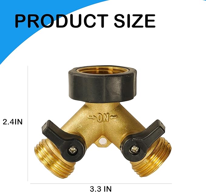 Uptotop Brass Garden Hose Splitter 2 way Heavy Duty, 2 Pack Brass Hose Y Splitter 2 Valves, Y Connector with 4 Extra Rubber Washers