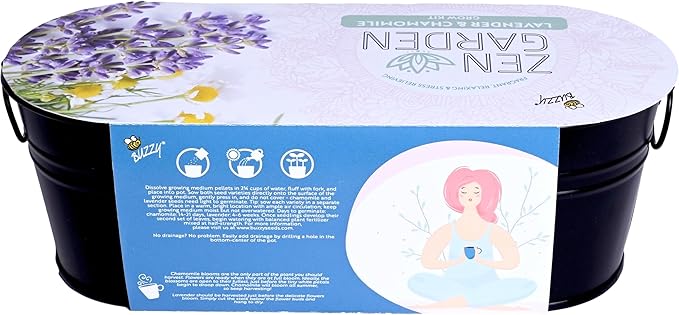 Buzzy Seeds Chamomile Lavender Seed Grow Kit, Wellness Inspired Mini Garden Windowsill Planter, Indoor Herb and Flower Starter Set, Gardening Gift for Her, Birthday Present for Gardeners