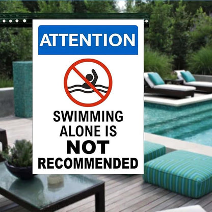 Swimming Alone is Not Recommended Metal Pool Signs Outdoor - Retro Tin Decor for Pool Owners & Safety-Conscious Swimmers