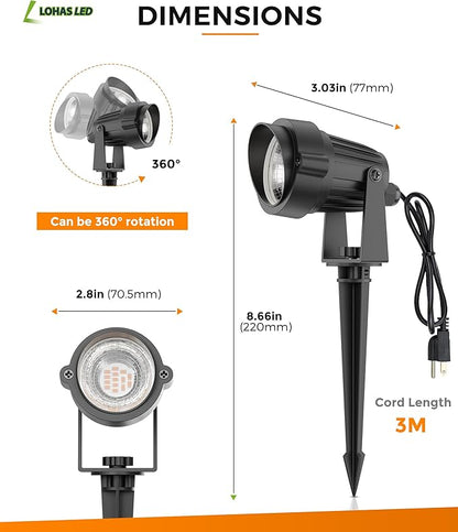 LOHAS Landscape Orange Halloween Spot Lights Outdoor, 10W Dusk to Dawn Sensor LED Spotlights for Yard, IP66 Waterproof Pathway Outside Lights, 9.84-ft Cord, Orange Lawn Decor Lamp, UL Listed,2 Pack