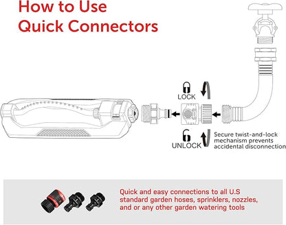 Eden 96218 Heavy Duty Turbo Oscillating Sprinkler, Covers Up to 3,700 sq. ft., 18 Brass Nozzles, Weighted Aluminum Base, Adjustable Range, Quick Connect Bundle, Silver, Red, Black
