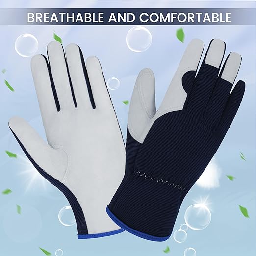 Gardening Gloves, Garden Gloves for Women and Men, Thorn Proof Working Gloves, Durable Leather Work Garden Gloves for Yard & Outdoor Work, Blue, S