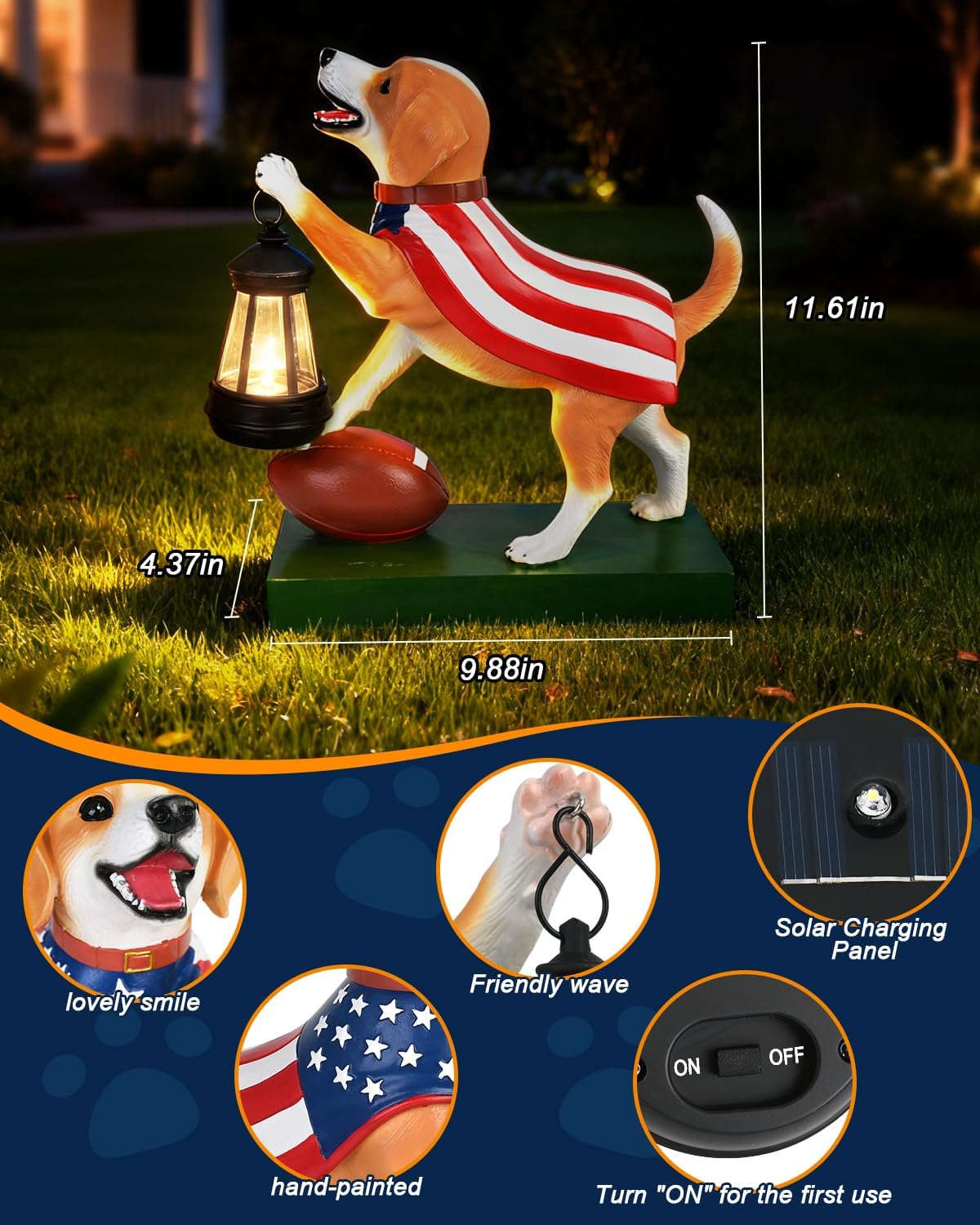 Solar Dog Statues Outdoor Decor with Lantern - Unique Beagle Puppy Home Decor Figurine for Garden, Patio, Yard - Idea Gifts for Women Mom