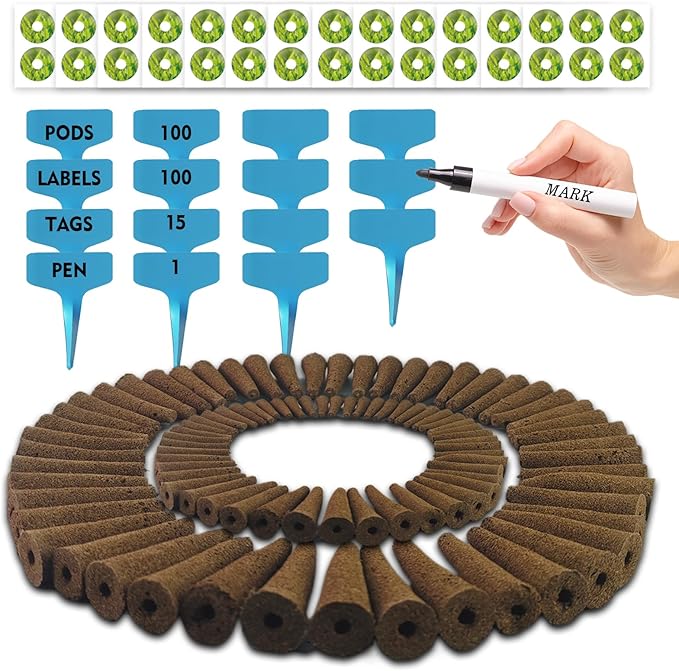 216 pcs Seed Pods Kit for Aerogarden, Grow Sponges for Hydroponics Growing System, Grow Pods for Aerogarden Kit with 100 Hydroponic Grow Sponges, 100 Pod Labels, 15 Plant Tags, 1 Mark Pen, Blue