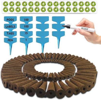 216 pcs Seed Pods Kit for Aerogarden, Grow Sponges for Hydroponics Growing System, Grow Pods for Aerogarden Kit with 100 Hydroponic Grow Sponges, 100 Pod Labels, 15 Plant Tags, 1 Mark Pen, Blue