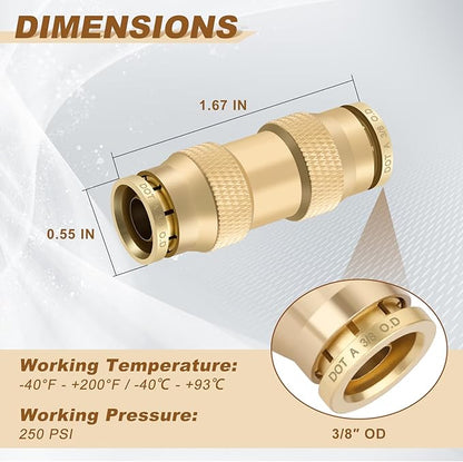 3/8" Quick Push to Connect Fittings Brass Union Straight Joint DOT Approved 3/8 inch tube OD Air Line Adapter Air Spring Suspension Kit for Car Truck Trailers and Air Brake System 10pcs