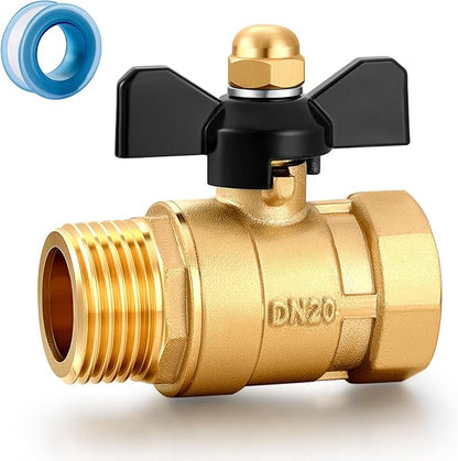 Garden Hose Brass Shut Off Valve Full Flow, No Restricted-Flow Water Shut-Off Connector, 3/4" GHT x 3/4" GHT Garden Hose Full Port Ball Valve Adapter (Butterfly Handle)