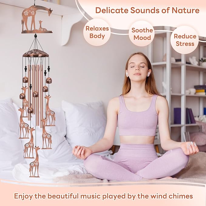 Giraffe Wind Chimes for Outside, Large Giraffe Gifts for Women, Memorial Giraffe Wind Chime, Metal Giraffe Decor, 40" Outdoor Garden Decor for Lawn, Porch, Patio, Yard