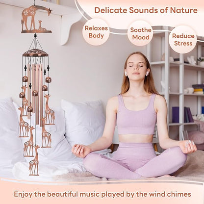 Giraffe Wind Chimes for Outside, Large Giraffe Gifts for Women, Memorial Giraffe Wind Chime, Metal Giraffe Decor, 40" Outdoor Garden Decor for Lawn, Porch, Patio, Yard