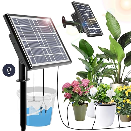 49FT Solar Drip Irrigation Kit System, 900ml/min Garden Watering System，3W 3000mAh Larger Capacity，Automatic Raised Bed Watering System for 15 Potted Plants