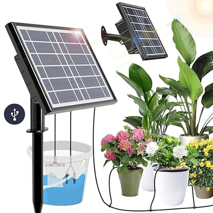 49FT Solar Drip Irrigation Kit System, 900ml/min Garden Watering System，3W 3000mAh Larger Capacity，Automatic Raised Bed Watering System for 15 Potted Plants