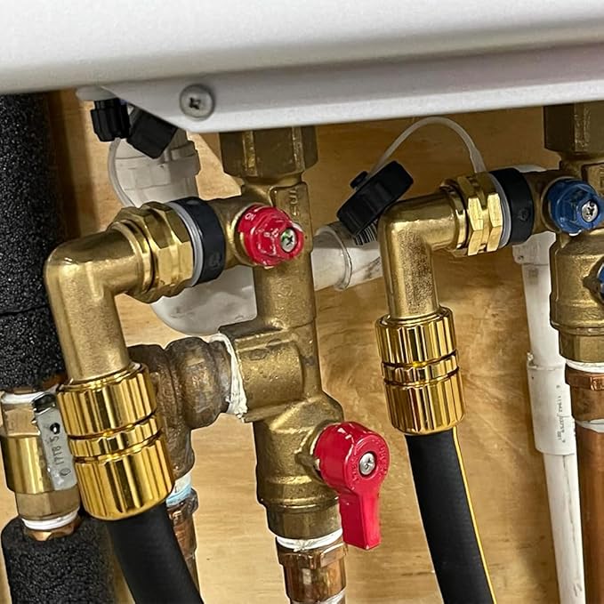 Garden Hose Elbow Connector 90 Degree Brass Hose Elbow Fitting Quick Swivel Connect Adapter Thread Size 3/4" FHT x 3/4" MHT (2 SETS)