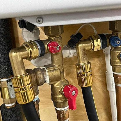 Garden Hose Elbow Connector 90 Degree Brass Hose Elbow Fitting Quick Swivel Connect Adapter Thread Size 3/4" FHT x 3/4" MHT (2 SETS)