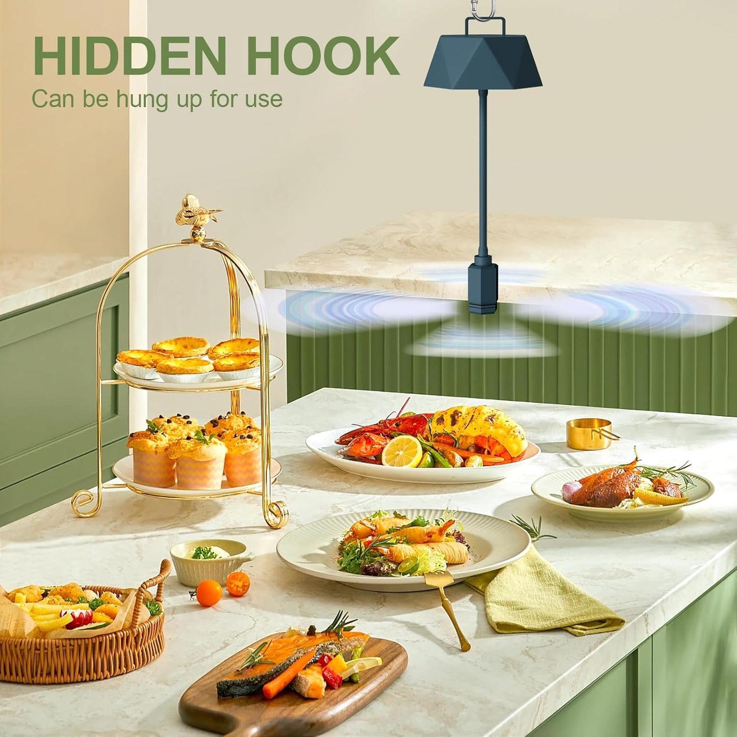 Portable Battery Powered Fly Fans for Tables Up to 15 Hours Working Time, 4-Pack Indoor Outdoor Food Fan with Flexible Goose-Neck Blades for Home Restaurant Party Picnic Patio BBQ, Navy Blue