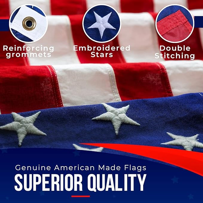 Large American Flag for Outside 12x18 | American Flag 100% Made in USA -US Flag Heavy Duty Outdoor with Embroidered Stars and Sewn Stripes Outdoor Flag for High Wind - FMAA Certified