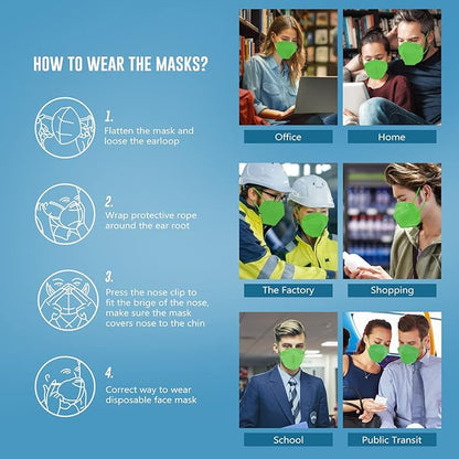 WWDOLL KN95 Face Mask 50 Pack, 5-Layers Breathable KN95 Masks, Green