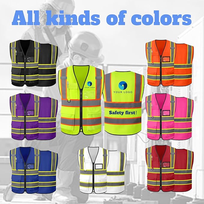 Custom Safety Vest High Visibility Reflective Customized Logo Construction Work Vests Dual Tone Reflective Strips