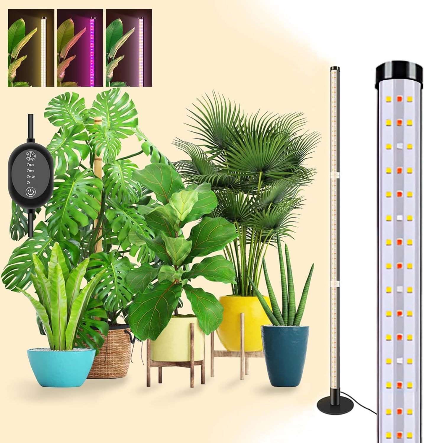 Grow Lights for Indoor Plants, 243 LEDs Plant Growing Lights with 3 Color Changing Red Blue Full Spectrum, 48inch Height Standing Indoor Plant Grow Lamp with 6/9/12H Timer for Indoor Plants