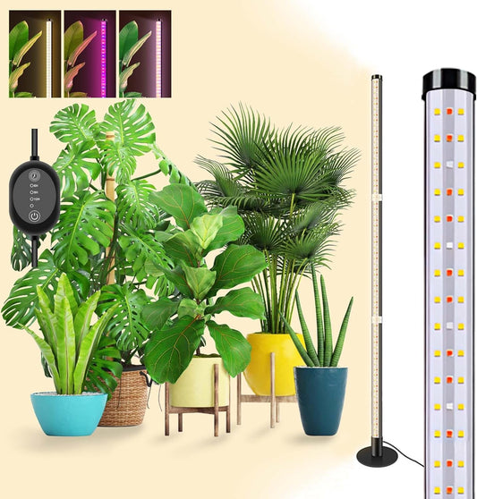 Grow Lights for Indoor Plants, 243 LEDs Plant Growing Lights with 3 Color Changing Red Blue Full Spectrum, 48inch Height Standing Indoor Plant Grow Lamp with 6/9/12H Timer for Indoor Plants