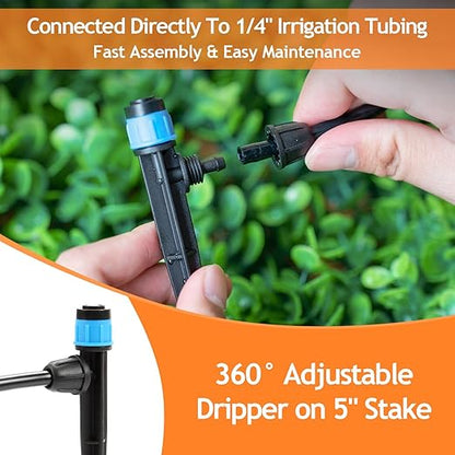50pcs Drip Emitters Fan Shape with Stake for 1/4" Irrigation Tubing, Adjustable 360 Degree Water Flow Irrigation Vortex Sprayer On 5" Stake Garden Irrigation Dripper for Watering System