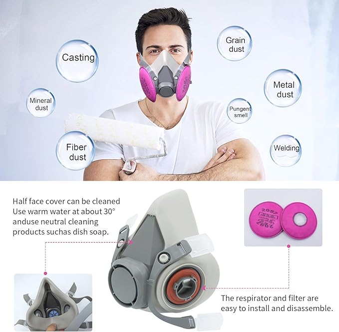 Reusable Respirator Mask - Respirator Mask with Filters, Dust Mask for Spray Paint Chemicals Epoxy Resin