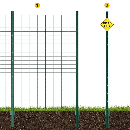 Metal Fence Post 7feet, Heavy Duty Garden Fence Post for Holding Wire Fence, Sign U Post Pack of 10 Sturdy Outdoor No Dig Fence Post for Garden Yard – Green