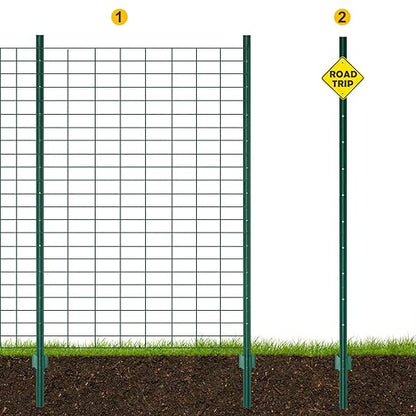 Metal Fence Post 7feet, Heavy Duty Garden Fence Post for Holding Wire Fence, Sign U Post Pack of 10 Sturdy Outdoor No Dig Fence Post for Garden Yard – Green