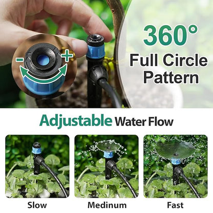 RedChili 50 Pieces Drip Emitters for 1/4" Drip Irrigation Tubing, 25 Pcs Vortex Emitters and 25 Pcs Stream Emitters Adjustable 360 Degree Full Circle Drip Emitters with Stake