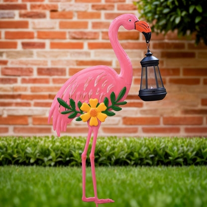 Metal Flamingo Stake with Solar Lantern, Garden Solar Animal Lights for Yard Patio Lawn Pathway Decor, Unique Gifts for Women Mom Grandma(Pink Flamingo)