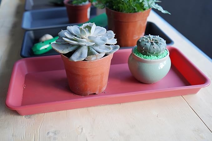 2 Pack Rectangular Plastic Plant Saucer - 14.5" Terracotta, Indoor/Outdoor Plant Tray with Drip Protection