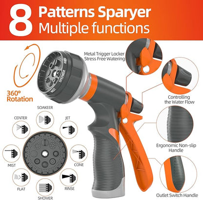 SPECILITE Garden Water Hose 100 ft x 5/8 in Heavy Duty, Flexible and Lightweight, Burst 600 psi, Kink-less Hybrid Rubber Pipe for Backyard, 3/4'' Brass Fittings, Orange