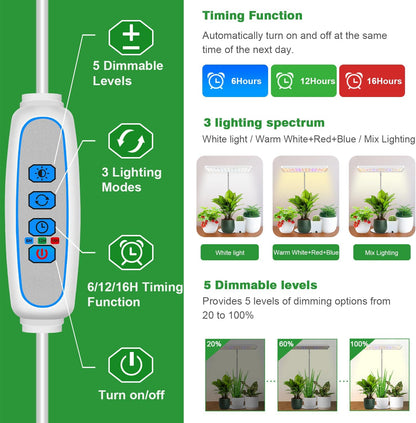Wiaxulay Grow Light, 78 LED Plant Light for Indoor Plants, Full Spectrum Desktop Growing Lamp with Auto Timer 6/12/16 Hrs, 3 Lighting Modes, 5 Dimmable Levels, Height Adjustable 7.8"-26", 1 Pack