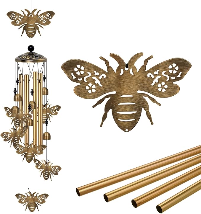 Outdoor Bee Wind Chimes Decor, Portable Wind Chime, Mobile Wind Catcher, Memorial Wind Bells with 7 Bees for Home, Yard, Patio, Trees, Garden Decoration, Valentines Gift, Festival Gift for Mom