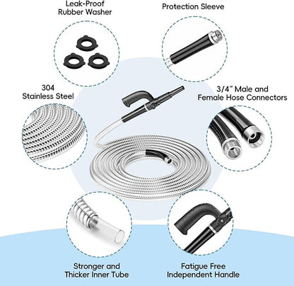 SPECILITE Metal Garden Hose 50ft Heavy Duty 304 Stainless Steel Water Pipe for Yard, Outdoor, RV - Durable, Tough & Flexible, Kink & Tangle Free, Pet-proof, Puncture Resistant with Independent Grip
