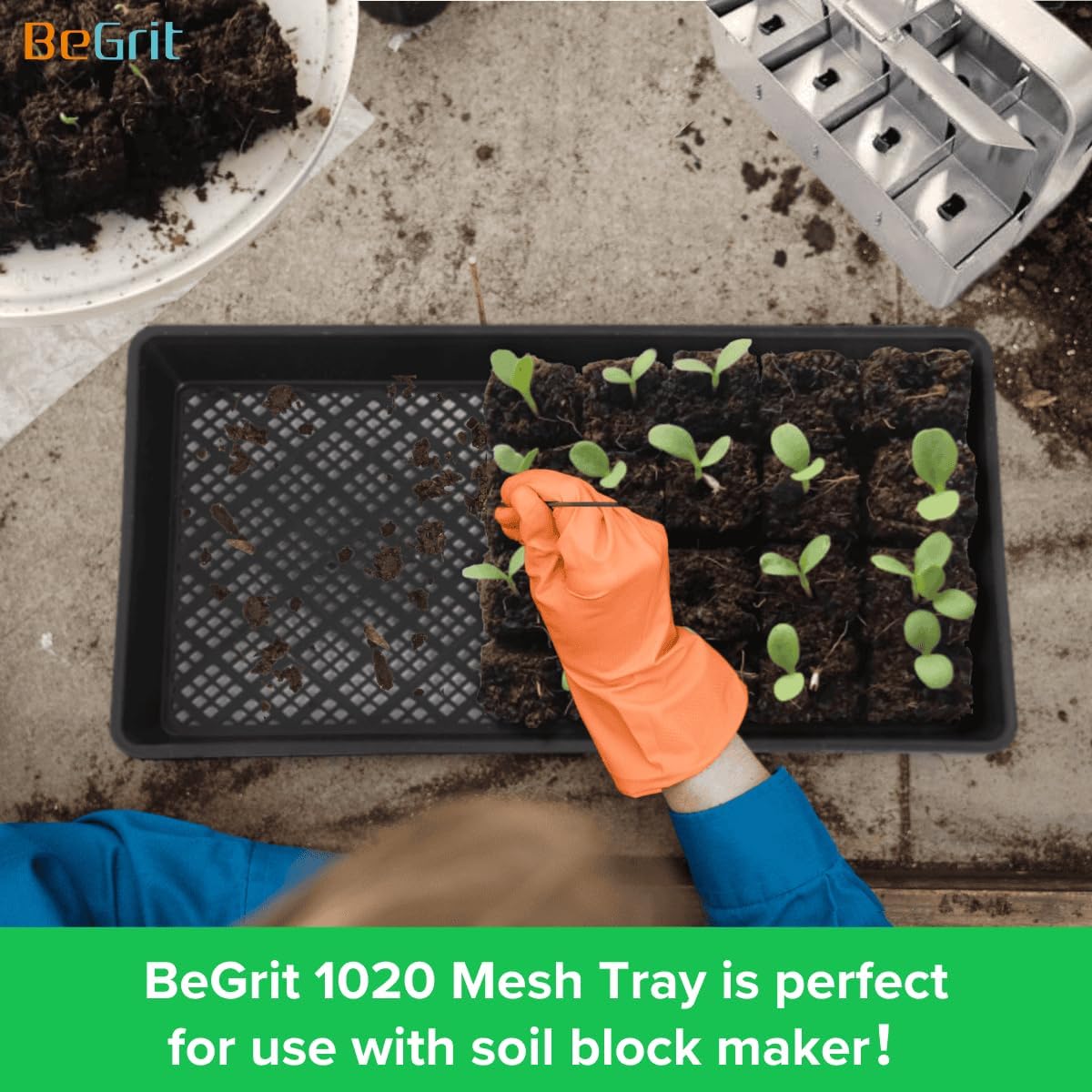 BeGrit 1020 Mesh Bottom Trays Soil Blocking Trays Seedling Starter 1020 Mesh Trays for Microgreen Plant Seed Tray 10'' x 20'' 12-Pack