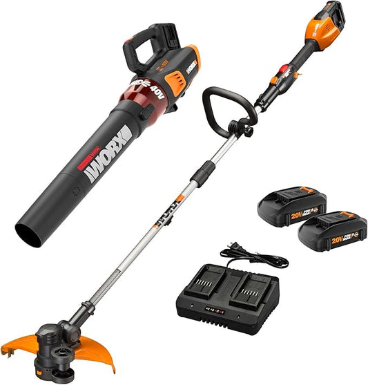 WORX 40V 13" Cordless String Trimmer/Edger + Leaf Blower Combo Kit, Batteries & Charger Included WG927