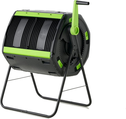 48 Gallon Geared Two Compartment Compost Tumbler Black Plastic