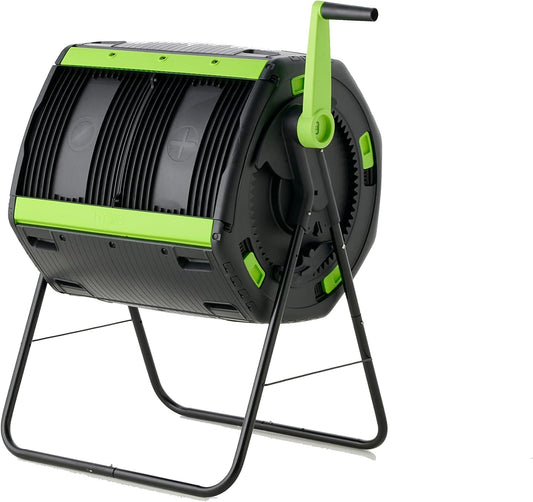48 Gallon Geared Two Compartment Compost Tumbler Black Plastic