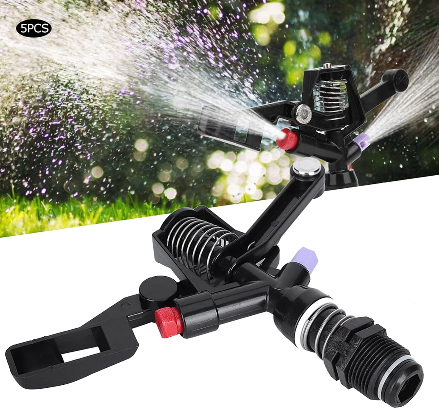 Haofy Impact Sprinkler, 5PCS Garden Impulse Sprinkler, 3/4in DN20 Male Thread, Black