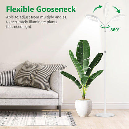 Floor Grow Lights for Indoor Plants, Full Spectrum Plant Light with 68" Stand for Growing Large Tall Plants, White Halo Grow Lamp with 6/12/16H Timer, 3 Light Modes, 5 Dimming