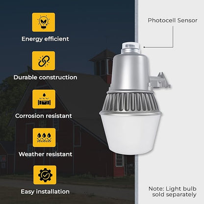 Touch & Glow Security Area Light - Outdoor Light Fixture - Dusk to Dawn Fluorescent Fixture for Patio, Driveway, Porch - Ultra Bright Security Light with Photocell - Wall Mount (Silver) - EZ-FLA