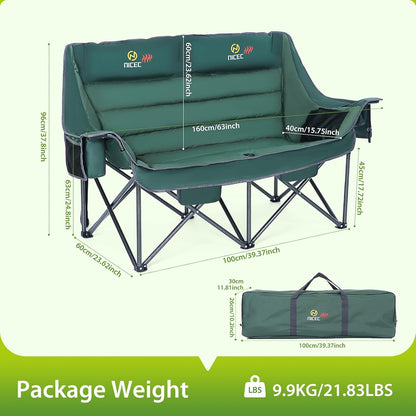 Nice C Heated Camping Chair with Battery, Heated Double Camping Couch, Oversized Thick Padded Loveseat, Heated Camping Chair for Adults, with Cooler Bag, Bottle Opener, Power Bank (Green)