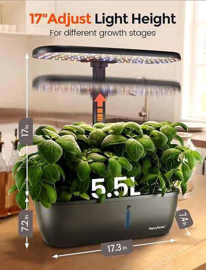 MG-15 Hydrophonic Growing System Kits, Smart Indoor Garden with 24W Grow LED Light Full Spectrum, 15 Pods Herb Garden Planter Indoor Gardening for Gifts, Kitchen