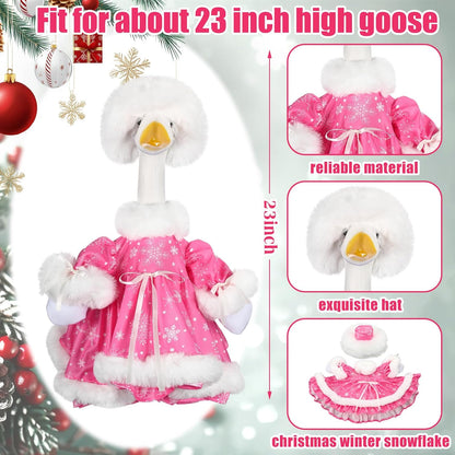 Suzile Pink Christmas Goose Outfit Dresses Clothes for 23" High Cement or Plastic Porch Goose Costume for Yard Lawn Outdoor Garden Patio Statue Xmas Santa Holiday Decor