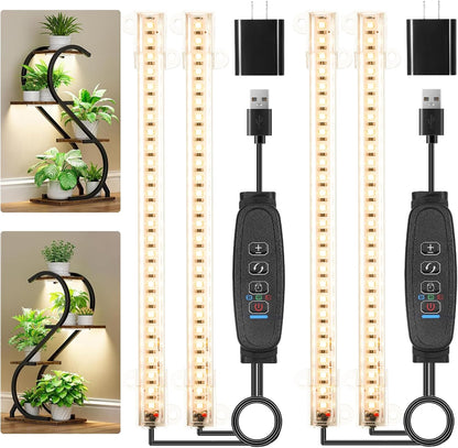 8.6'' Mini Two Strip Growing Lamp for Indoor Plants, 3000K Full Spectrum LED Grow Light Strips with Auto ON/Off 3/9/12H Timer & 10 Dimmable Levels for Green House Succulent (2 Head×2 Pack)