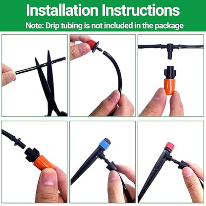 160 Pcs Adjustable Irrigation Emitters, Mister Nozzles, Drippers, Sprayers, Barbed Connectors, Irrigation Parts for 1/4" Tubing Garden Watering System (Tubing Not Included)