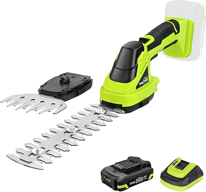 SnapFresh 20V Hedge Trimmer Cordless, 2 in 1 8.67" Electric Shrub Trimmer and 4.72” Grass Shears with 2.0Ah Li-ion Battery and Charger, Handheld Grass Cutter/Bush Trimmer for Garden Yard
