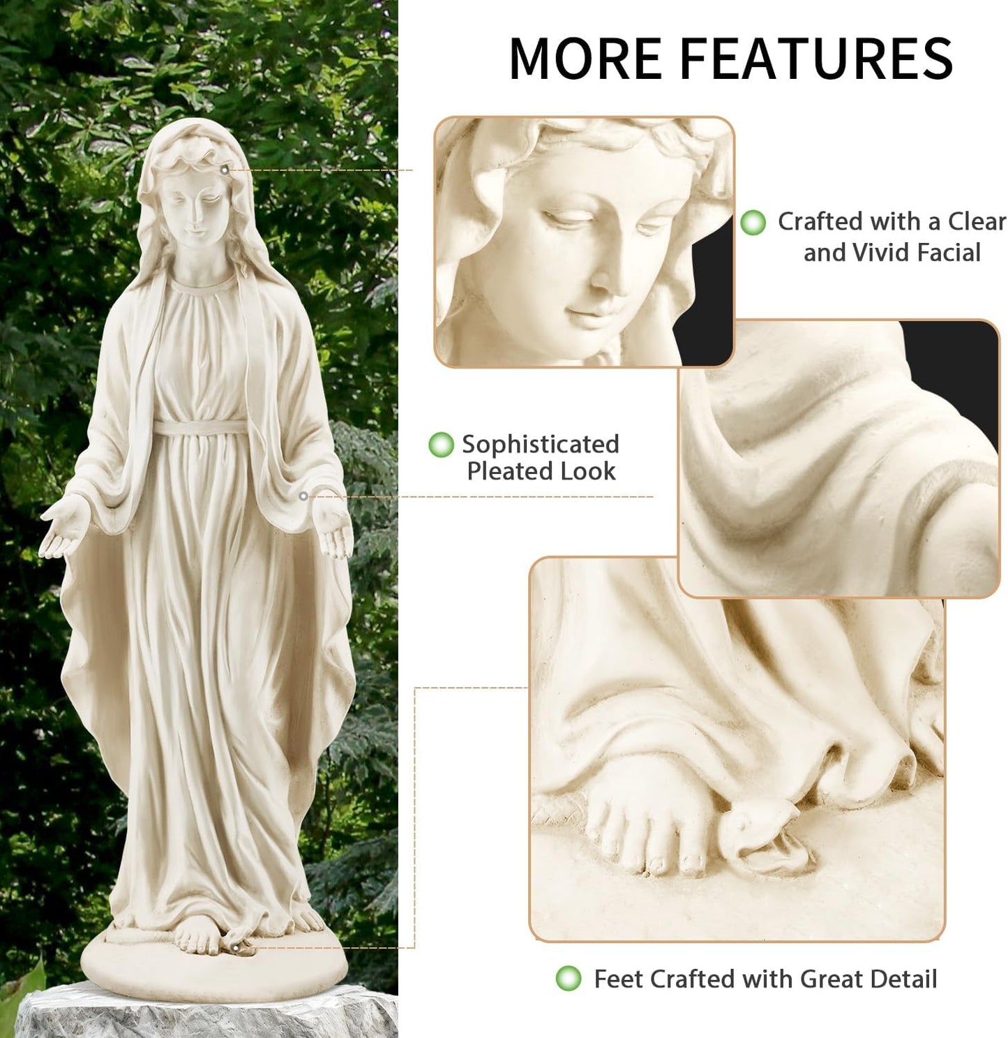 YOLENY Virgin Mary Statue Outdoor, 29.4 Inch Tall Garden Statue of Mary, Religious Blessed Mother Sculpture for Patio Yard Home Decor