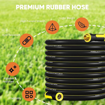 Garden Hose 50FT - PHLEX PRO Heavy-Duty Premium 5/8'' Rubber 3-Layer Water Hose - Innovation Flexible Hybrid Lightweight Water Hose, Full Brass Male to Female Fittings (RyobiGreen)